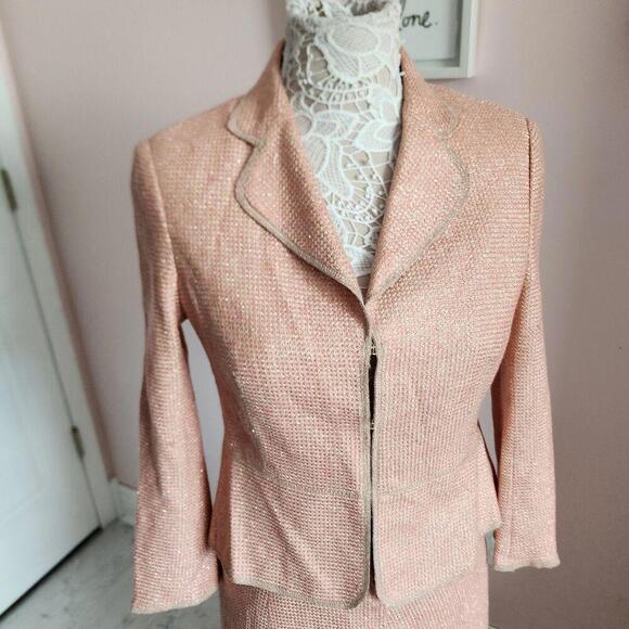 Flawless kulson Italy tweed womens suit skirt blazer jacket set pink gold 46 - Picture 9 of 9